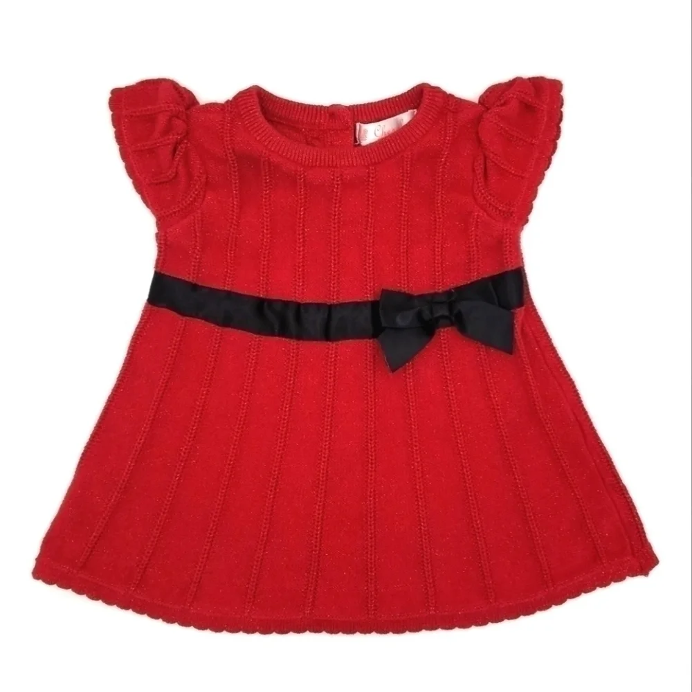 Cherokee Red Knit Dress Holiday Bow 6-9m